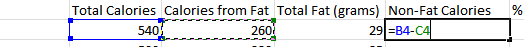 Formula to calculate non-fat calories