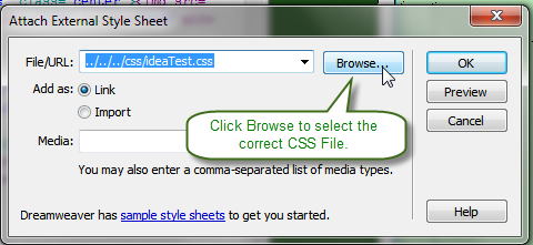 click Browse from dialog box