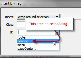 select heading DIV