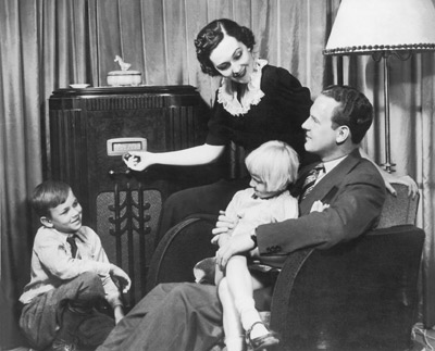 Family around the radio